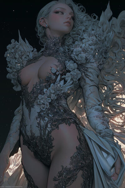 Liora | The guardian of floors 11 to 20, appears as a serene, silver-haired woman with starlit eyes and challenges climbers to grow through empathy, teamwork, and emotional strength.